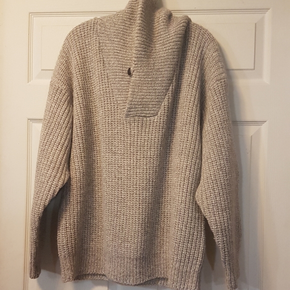 Eddie Bauer Light Brown Wool Sweater Button Loop Shawl Collar Mens Winter L - Picture 12 of 16